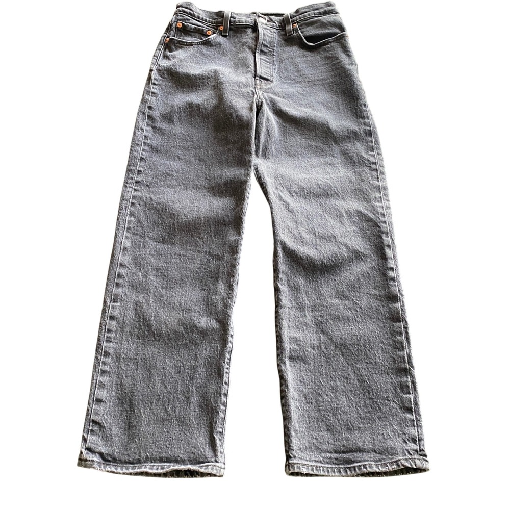 Levis Premium Ribcage Straight Jeans 29 x 27 Black Gray Extra High Rise 72693